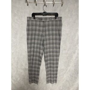 Bar III Pants Men 36X32 Gray Tartan Plaid Linen‎ Slim Academia Dress Casual Luxe